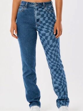 HOLLISTER ULTRA HIGH RISE 90’S VINTAGE STRAIGHT DOUBLE SIDED CHECK JEANS 31/31